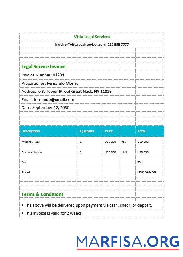 Printable Legal Services Invoice Template